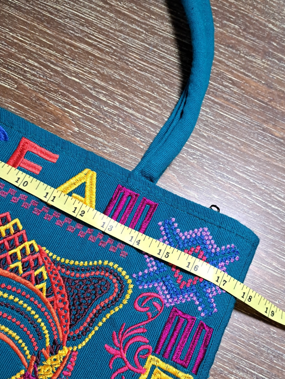 Teal Embroidered Tiger Tote Bag Colorful Tribal Top Zipper Two Back Compartment - Picture 10 of 14